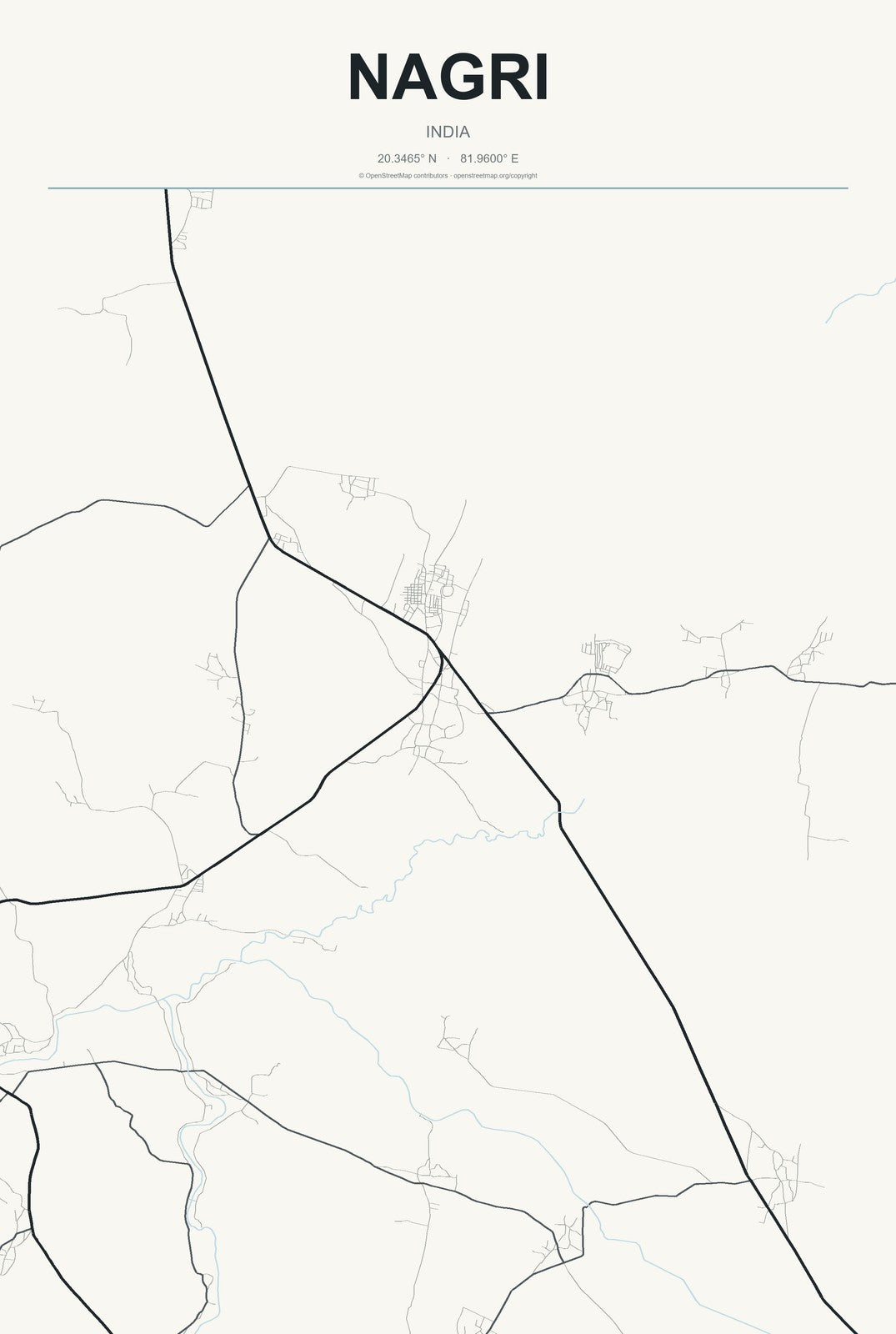 Nagri, India City Map Aluminum Sign in Headline Atlas style