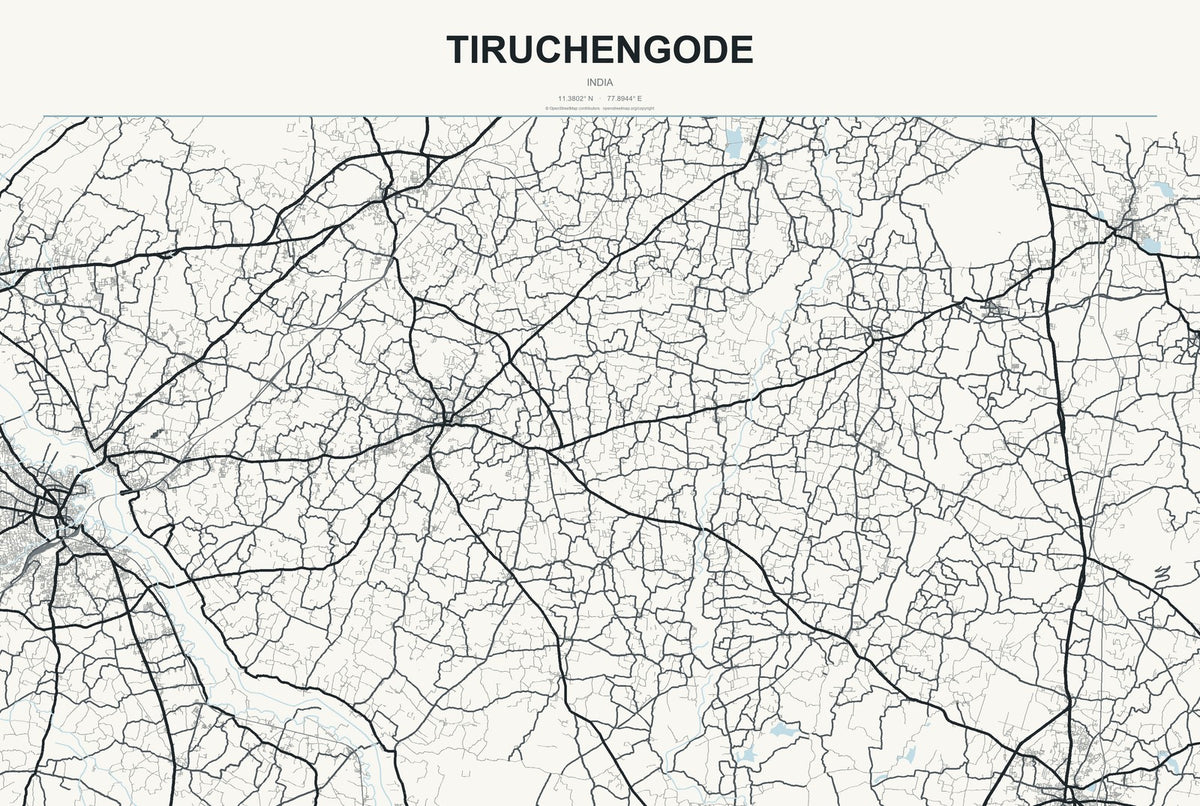 Tiruchengode, India City Map Aluminum Sign in Headline Atlas style