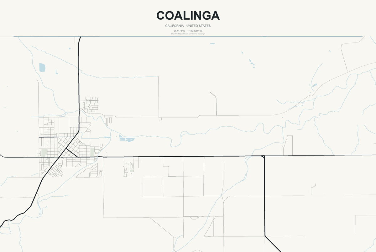 Coalinga, California City Map Aluminum Sign in Headline Atlas style