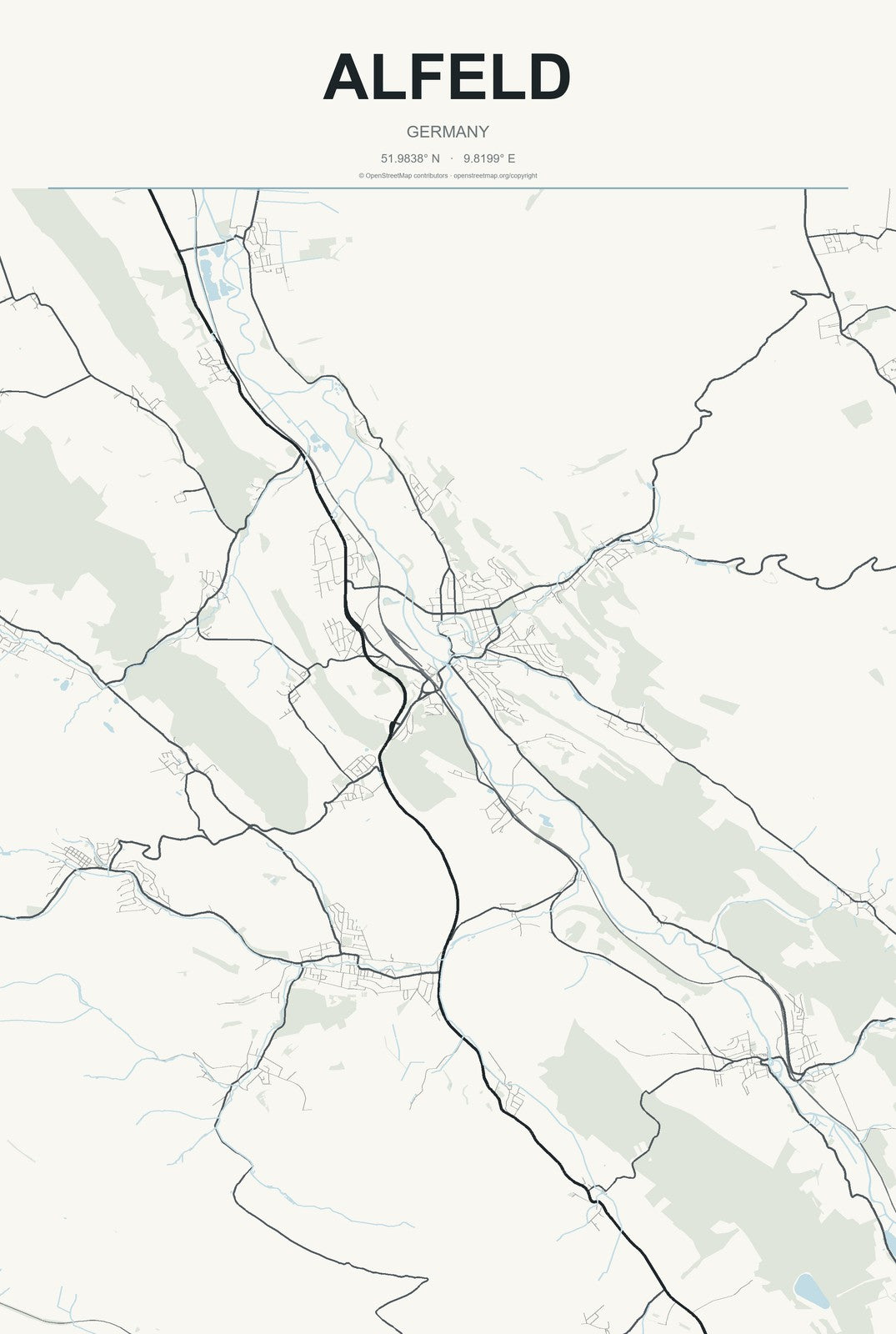 Alfeld, Germany City Map Aluminum Sign in Headline Atlas style