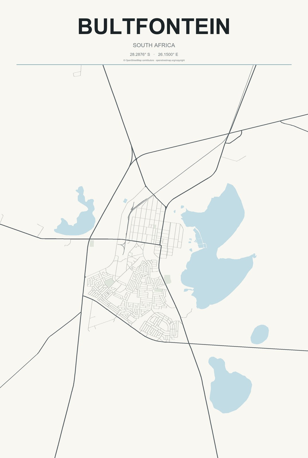 Bultfontein, South Africa City Map Aluminum Sign in Headline Atlas style