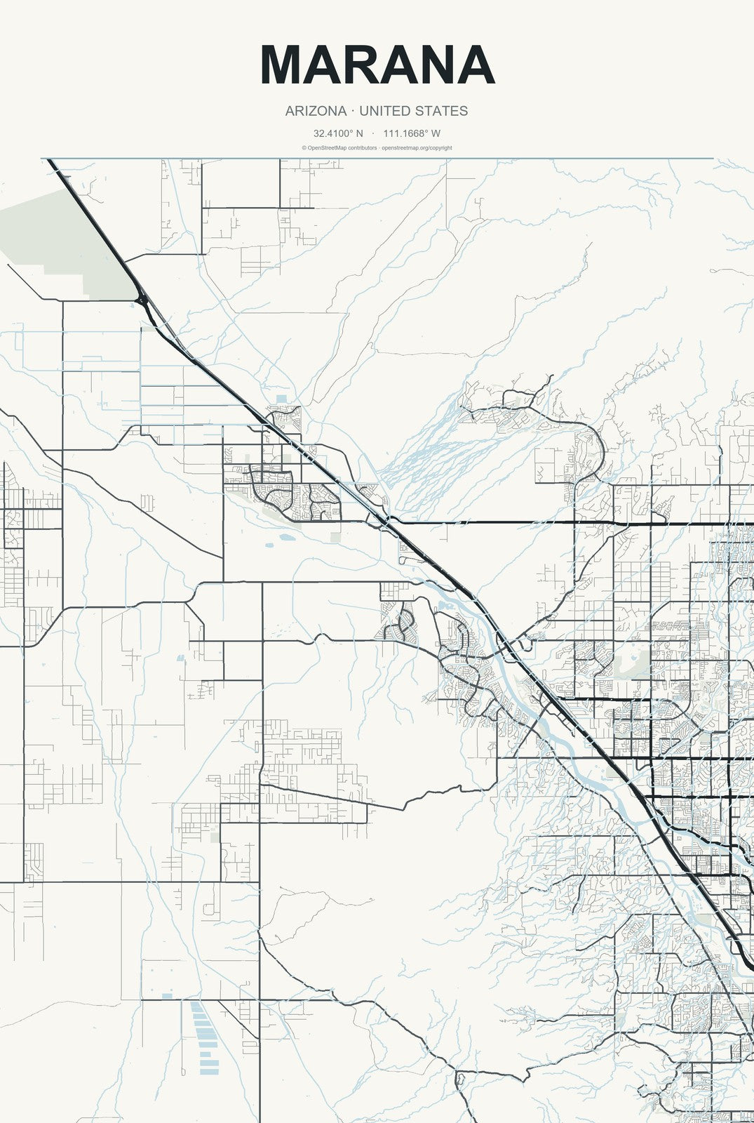 Marana, Arizona City Map Aluminum Sign in Headline Atlas style