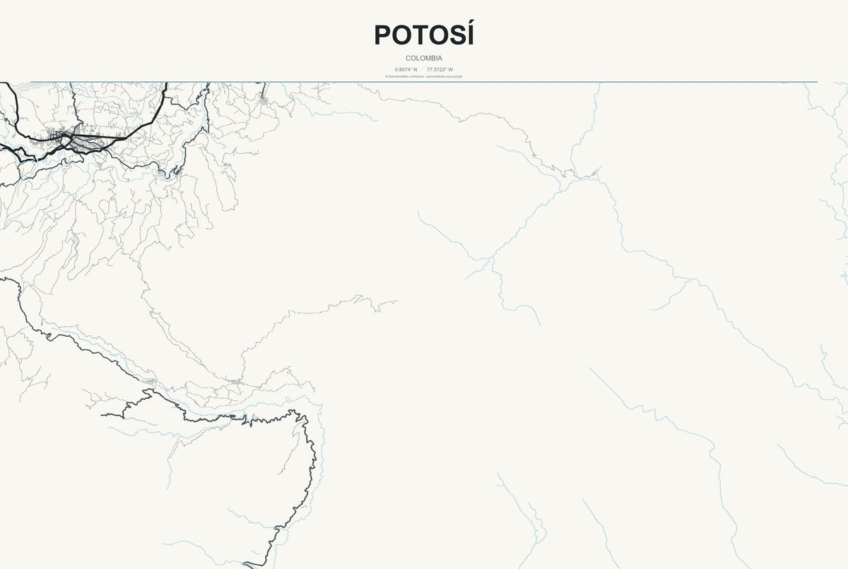 Potosí, Colombia City Map Aluminum Sign in Headline Atlas style