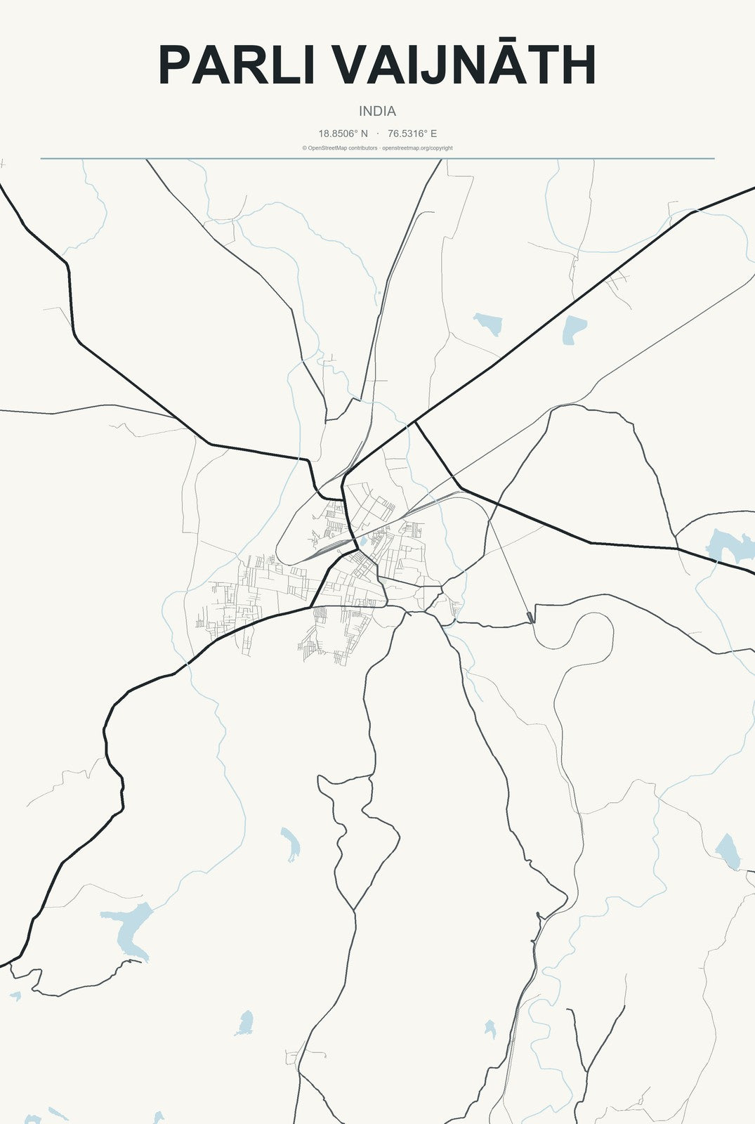 Parli Vaijnāth, India City Map Aluminum Sign in Headline Atlas style