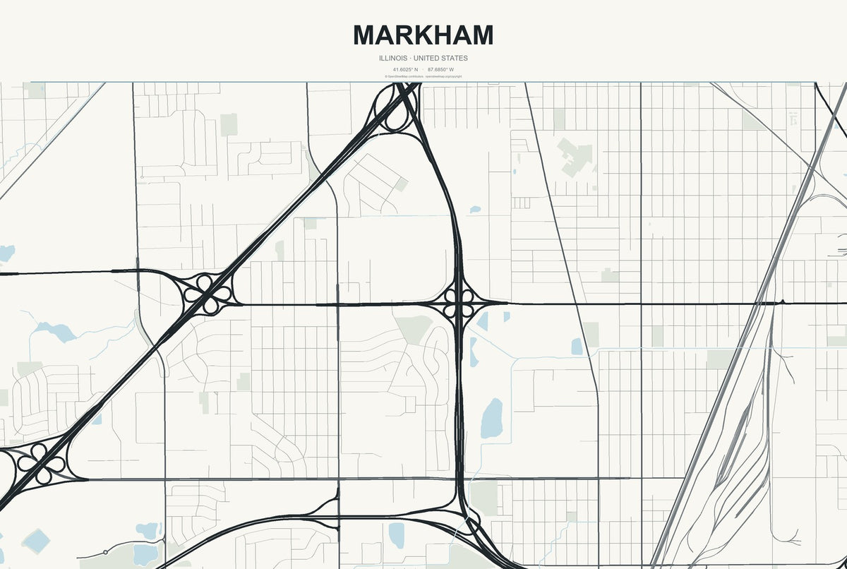 Markham, Illinois City Map Aluminum Sign in Headline Atlas style