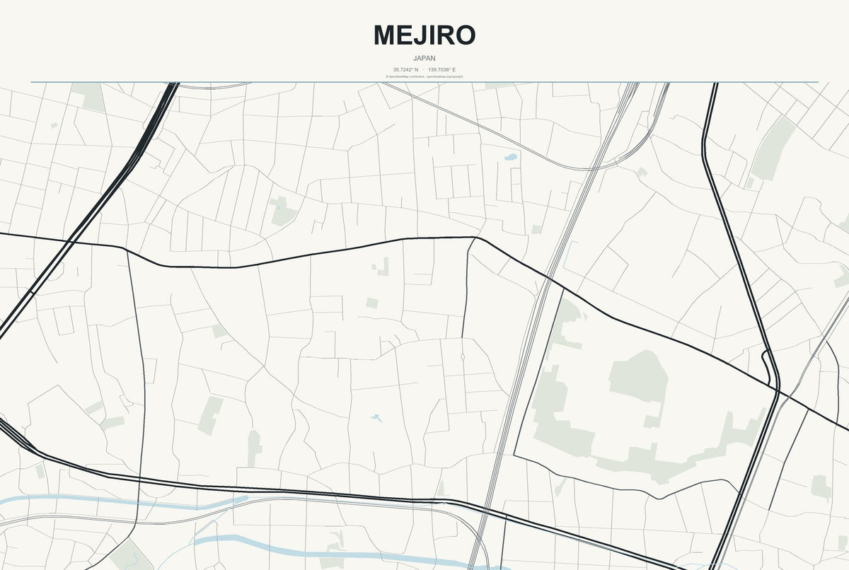 Mejiro, Japan City Map Aluminum Sign in Headline Atlas style