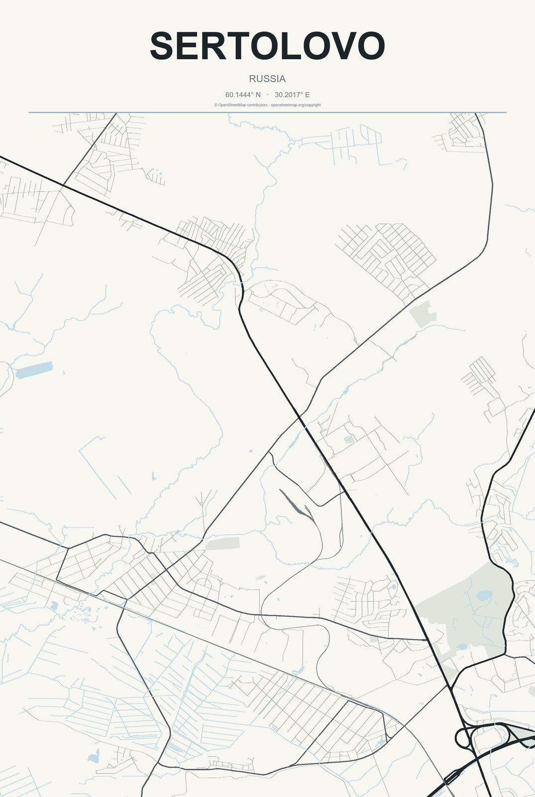 Sertolovo, Russia City Map Aluminum Sign in Headline Atlas style