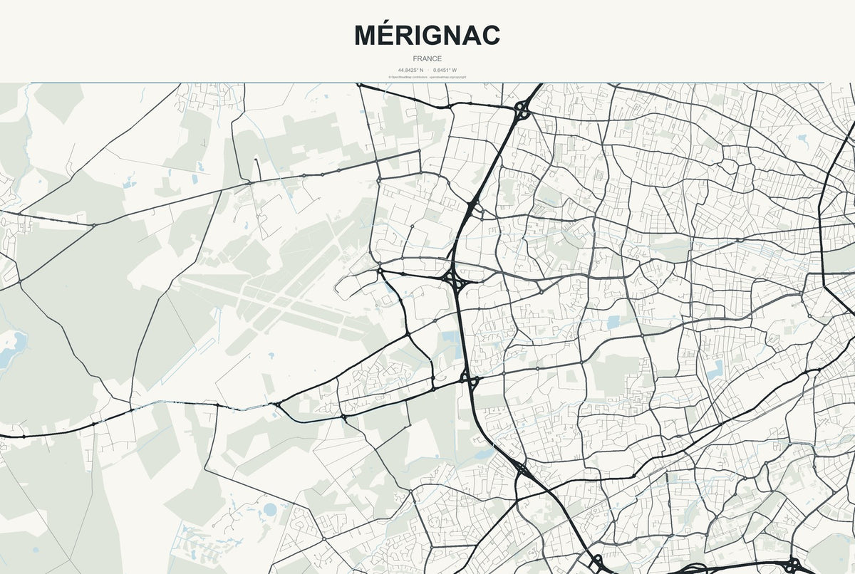 Mérignac, France City Map Aluminum Sign in Headline Atlas style