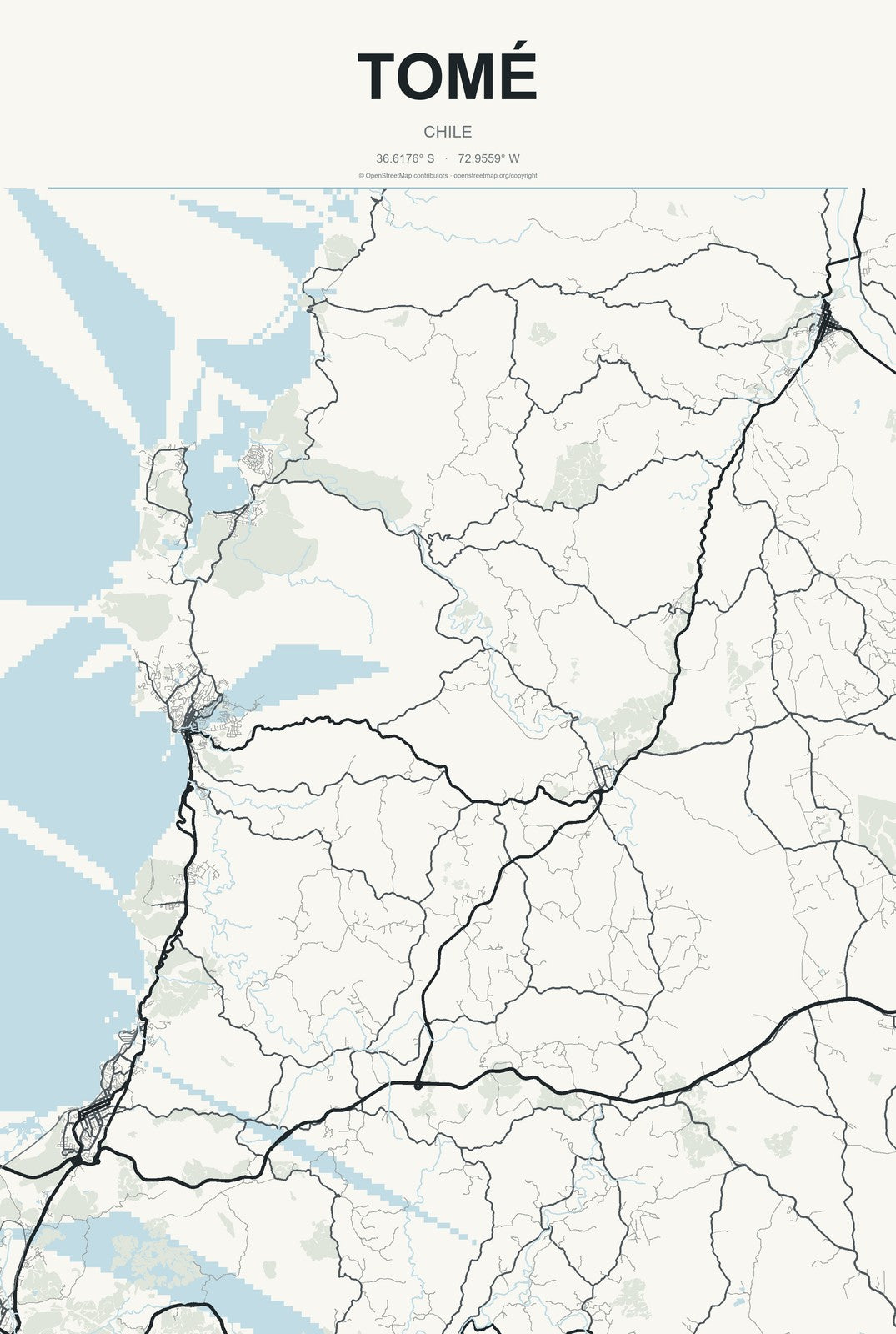 Tomé, Chile City Map Aluminum Sign in Headline Atlas style
