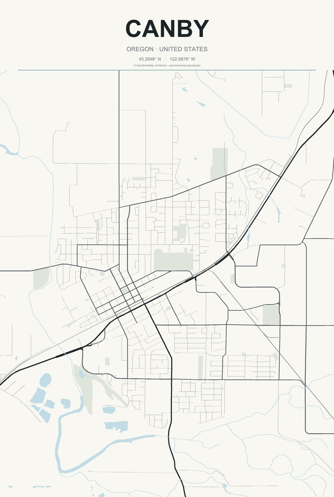 Canby, Oregon City Map Aluminum Sign in Headline Atlas style