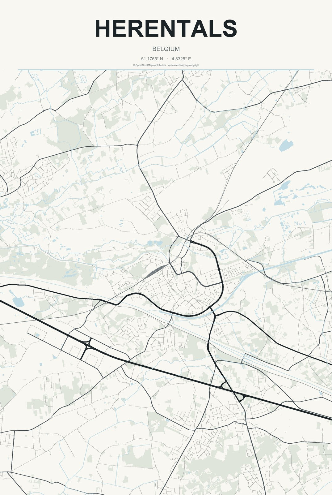Herentals, Belgium City Map Aluminum Sign in Headline Atlas style