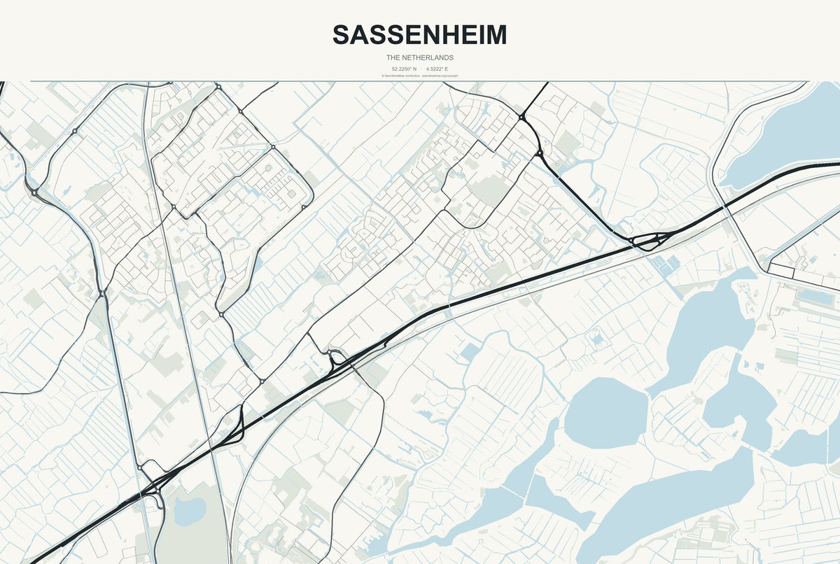 Sassenheim, The Netherlands City Map Aluminum Sign in Headline Atlas style
