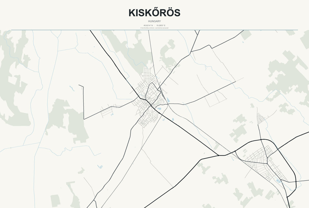 Kiskőrös, Hungary City Map Aluminum Sign in Headline Atlas style