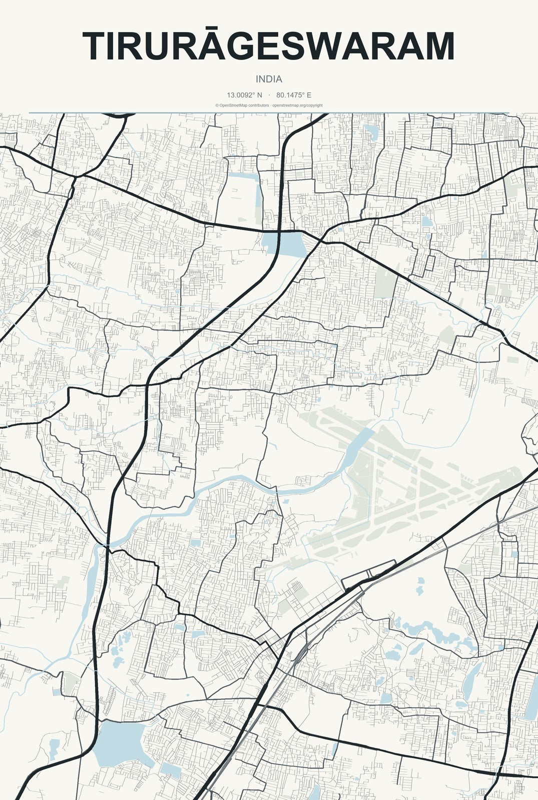 Tirurāgeswaram, India City Map Aluminum Sign in Headline Atlas style
