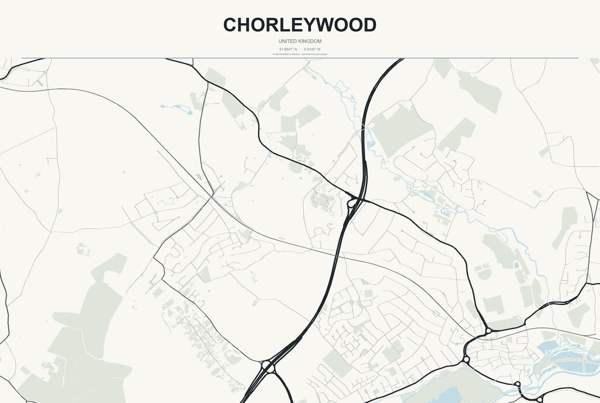 Chorleywood, United Kingdom City Map Aluminum Sign in Headline Atlas style