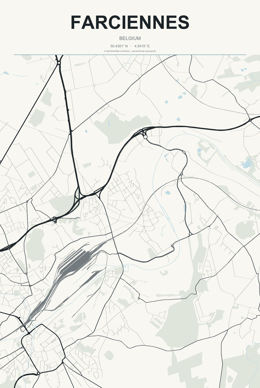 Farciennes, Belgium City Map Aluminum Sign in Headline Atlas style