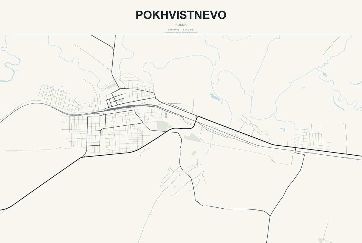 Pokhvistnevo, Russia City Map Aluminum Sign in Headline Atlas style