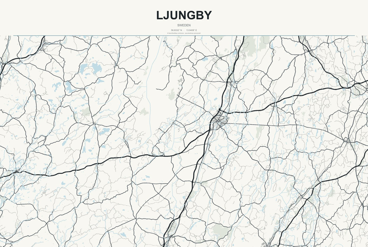 Ljungby, Sweden City Map Aluminum Sign in Headline Atlas style
