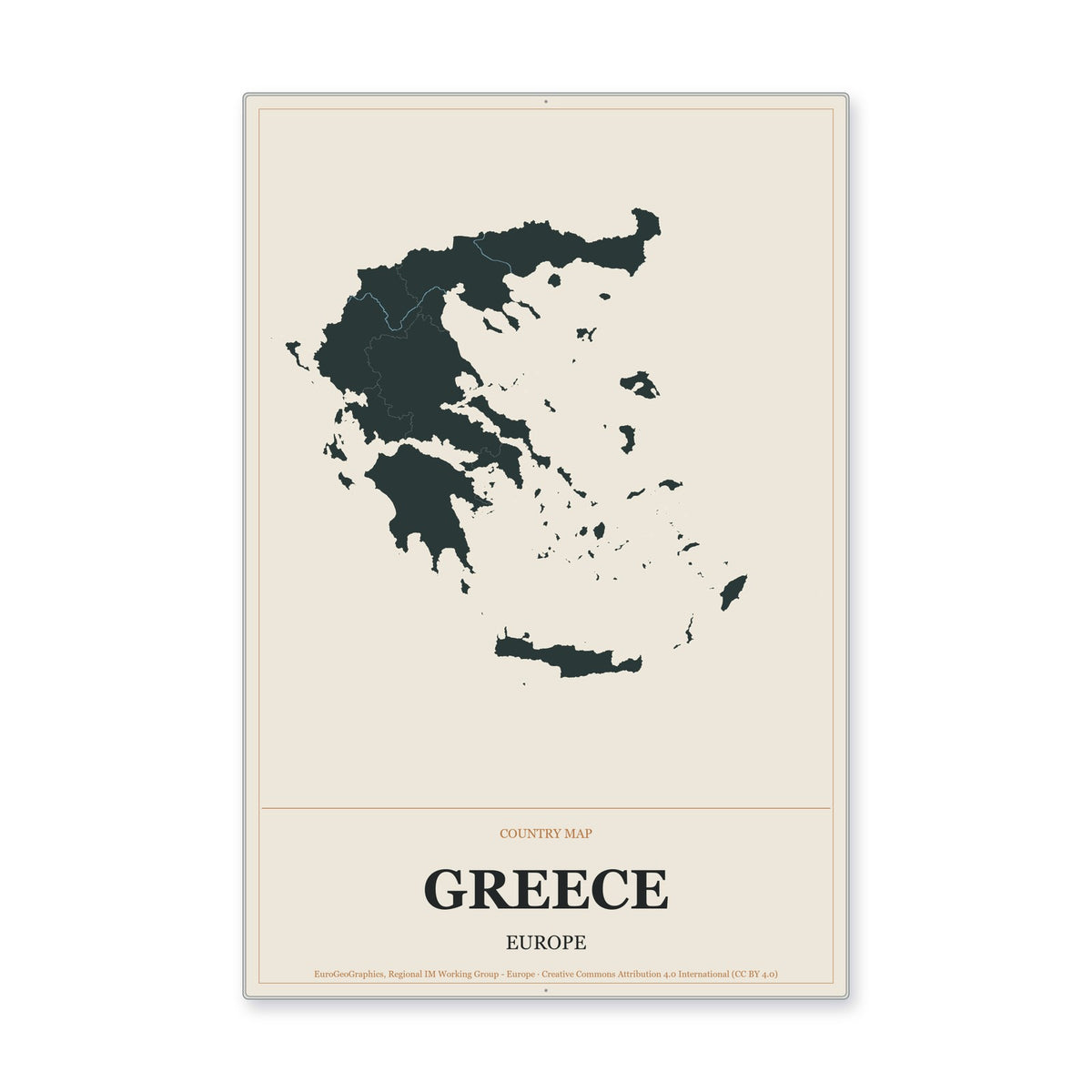 Greece Country Map Aluminum Sign in Headline Atlas style