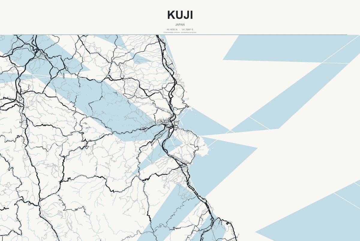Kuji, Japan City Map Aluminum Sign in Headline Atlas style