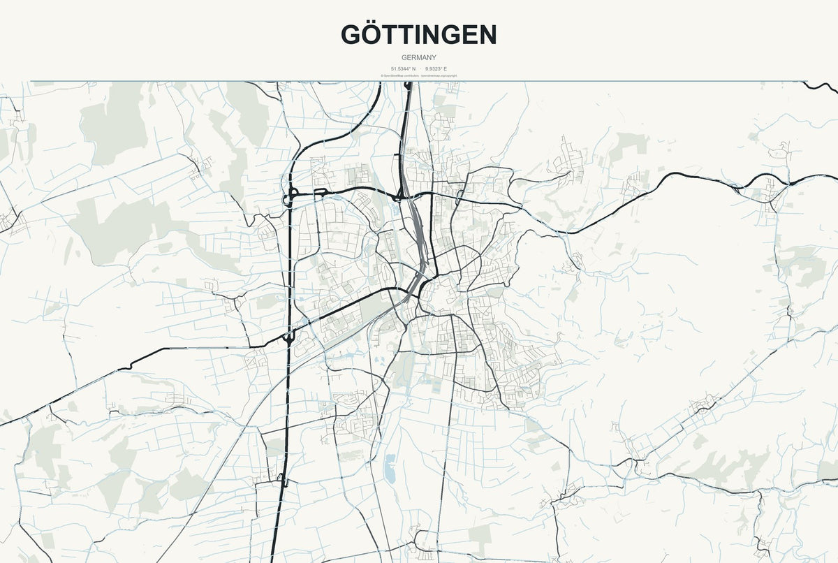 Göttingen, Germany City Map Aluminum Sign in Headline Atlas style