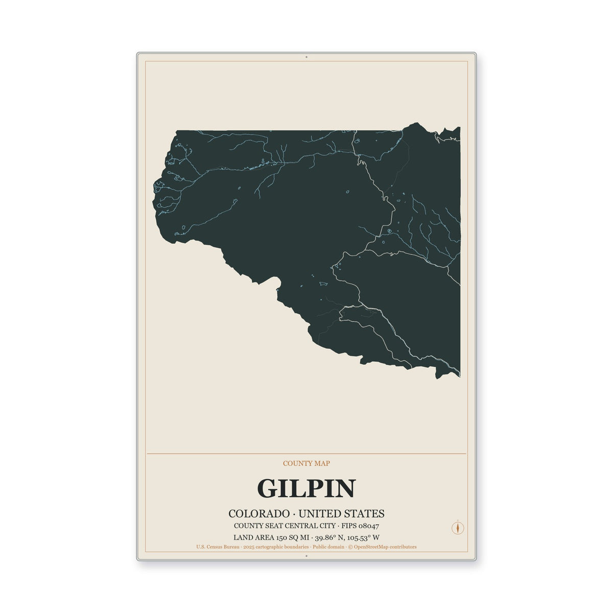 Gilpin County, Colorado Map Aluminum Sign in Headline Atlas style