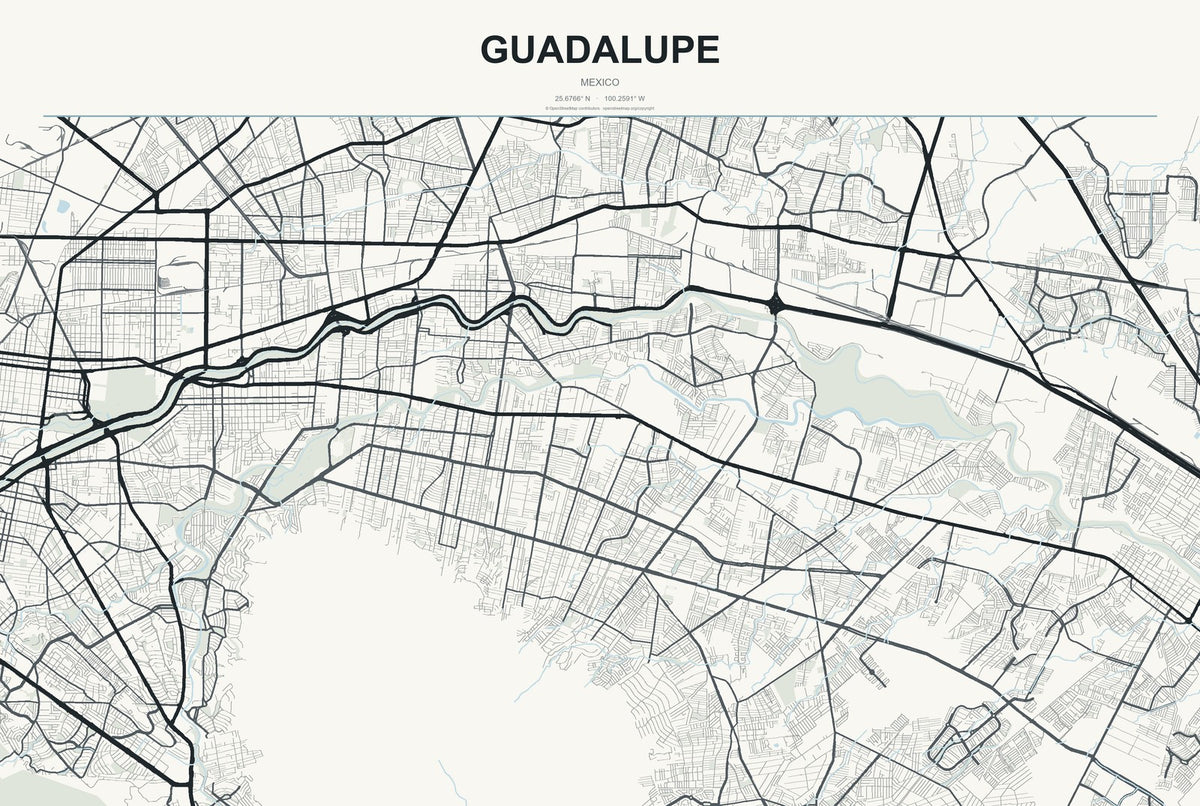 Guadalupe, Zacatecas, Mexico City Map Aluminum Sign in Headline Atlas style