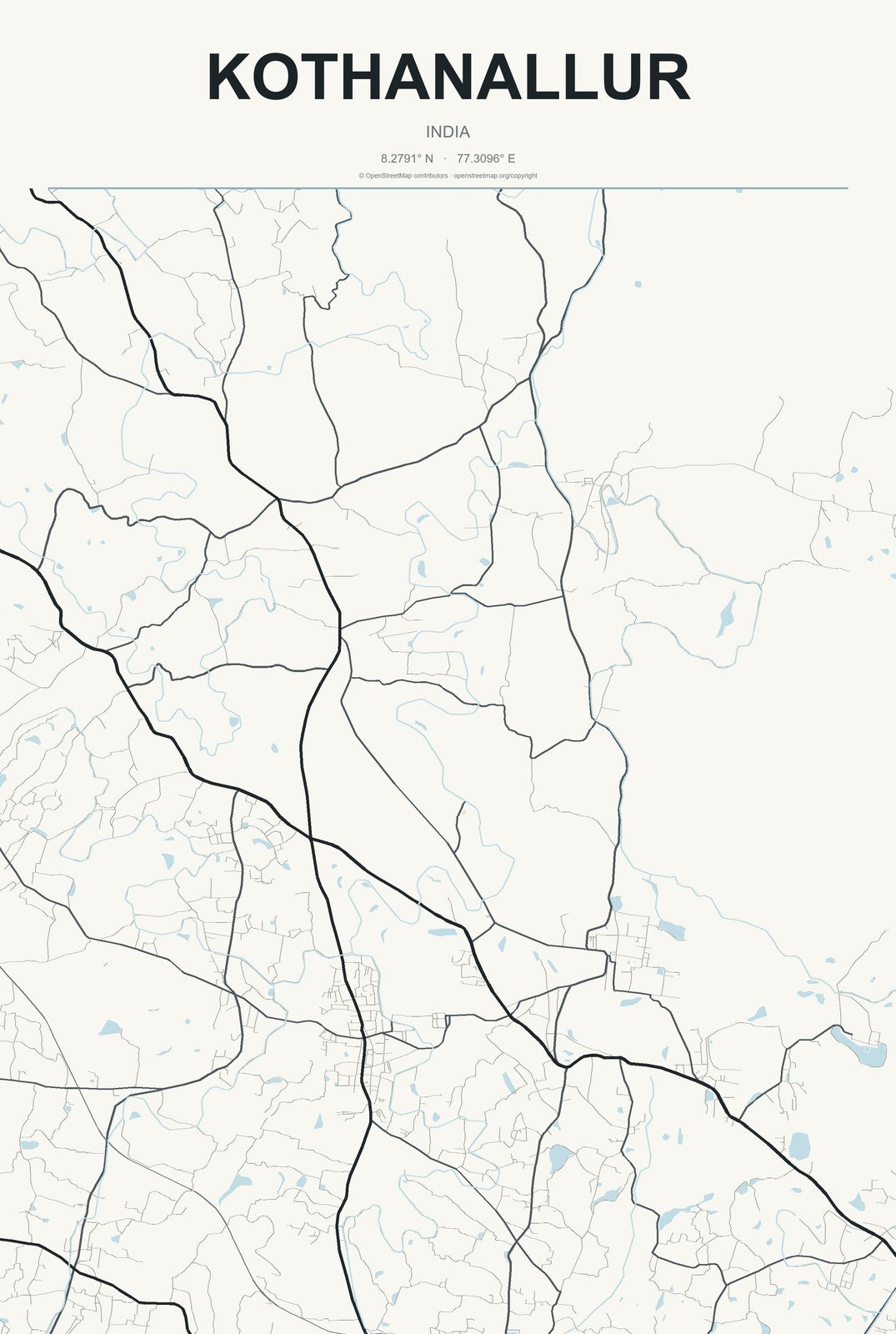 Kothanallur, India City Map Aluminum Sign in Headline Atlas style