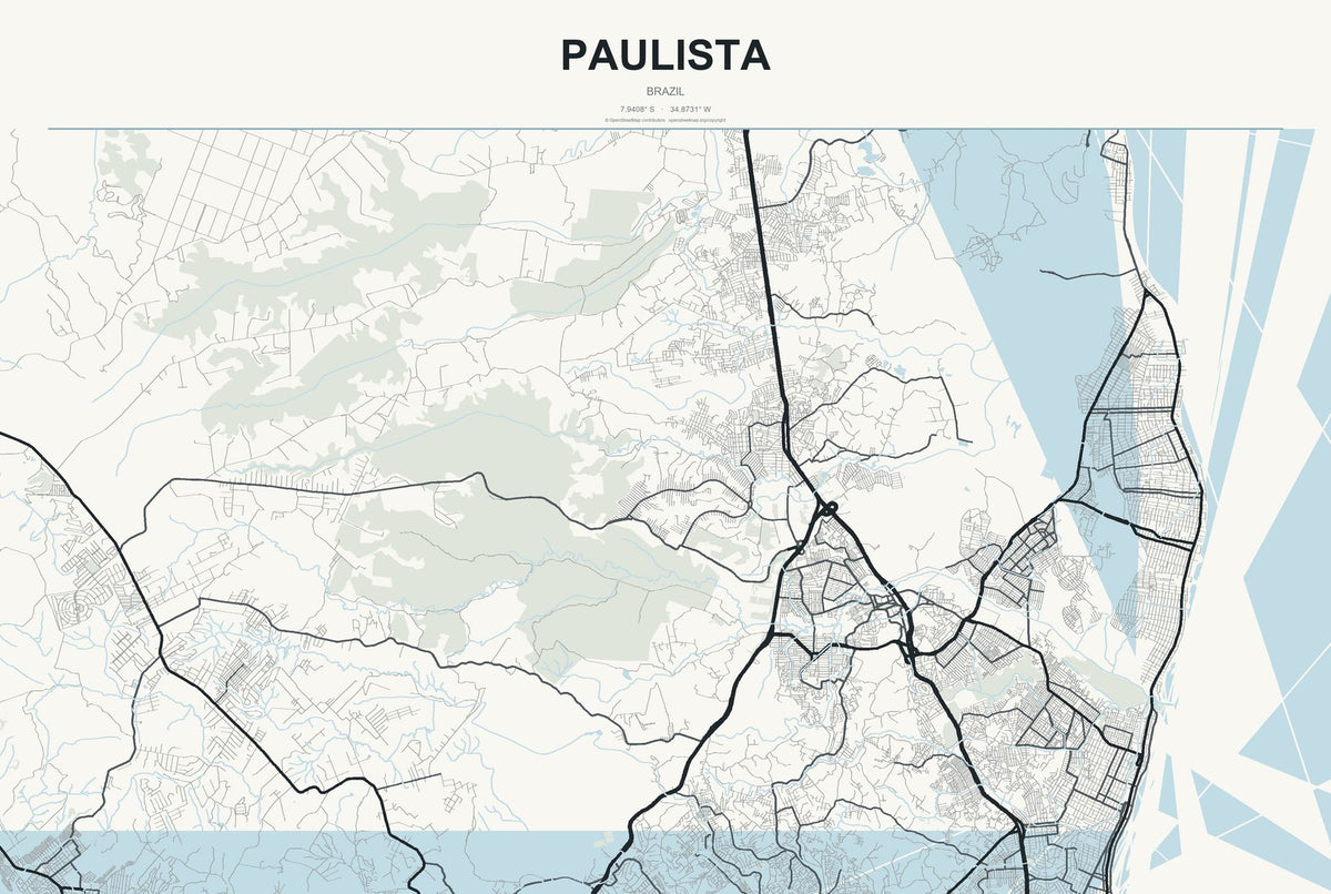 Paulista, Pernambuco, Brazil City Map Aluminum Sign in Headline Atlas style