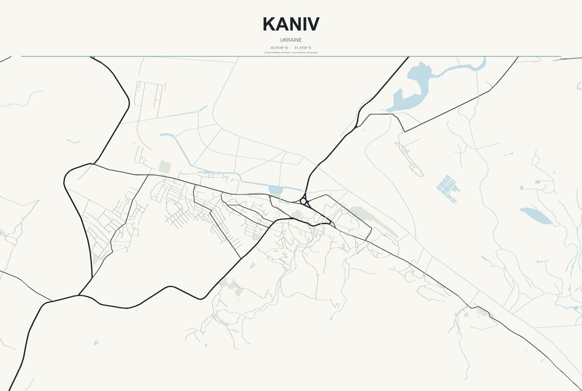 Kaniv, Ukraine City Map Aluminum Sign in Headline Atlas style