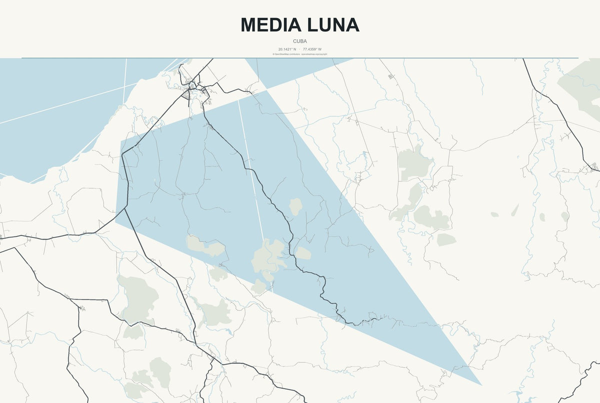 Media Luna, Cuba City Map Aluminum Sign in Headline Atlas style