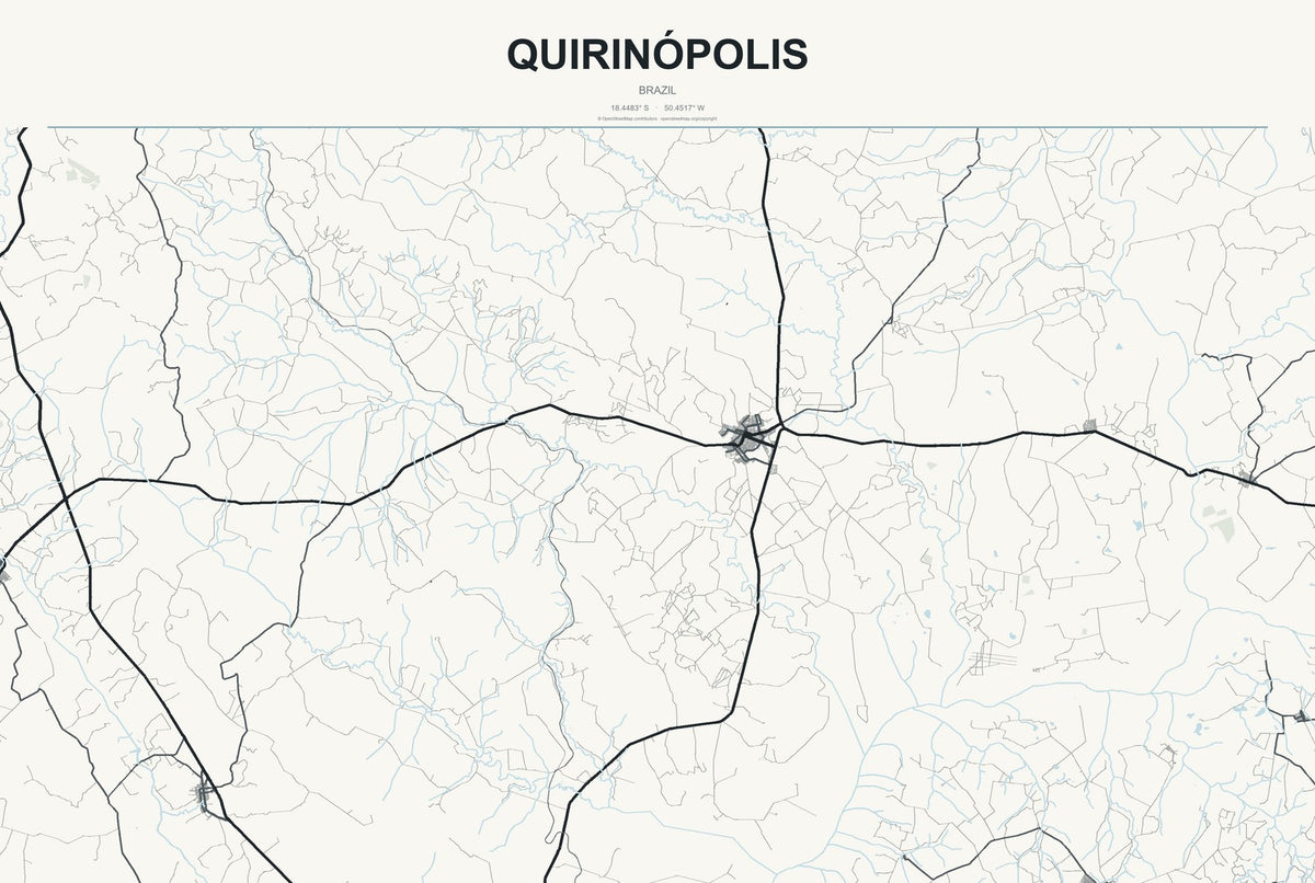 Quirinópolis, Brazil City Map Aluminum Sign in Headline Atlas style