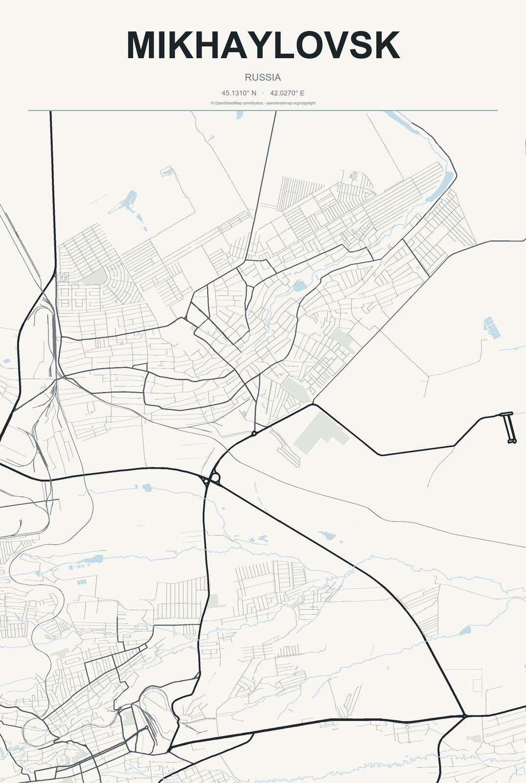 Mikhaylovsk, Sverdlovsk Oblast, Russia City Map Aluminum Sign in Headline Atlas style