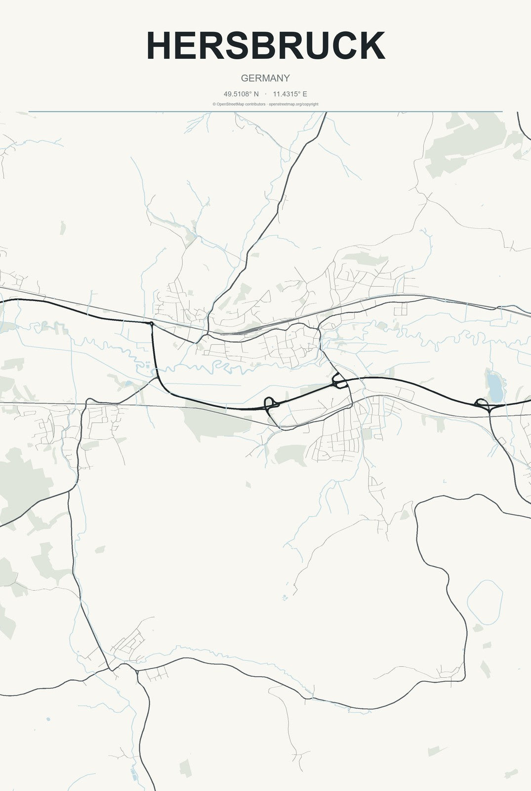 Hersbruck, Germany City Map Aluminum Sign in Headline Atlas style