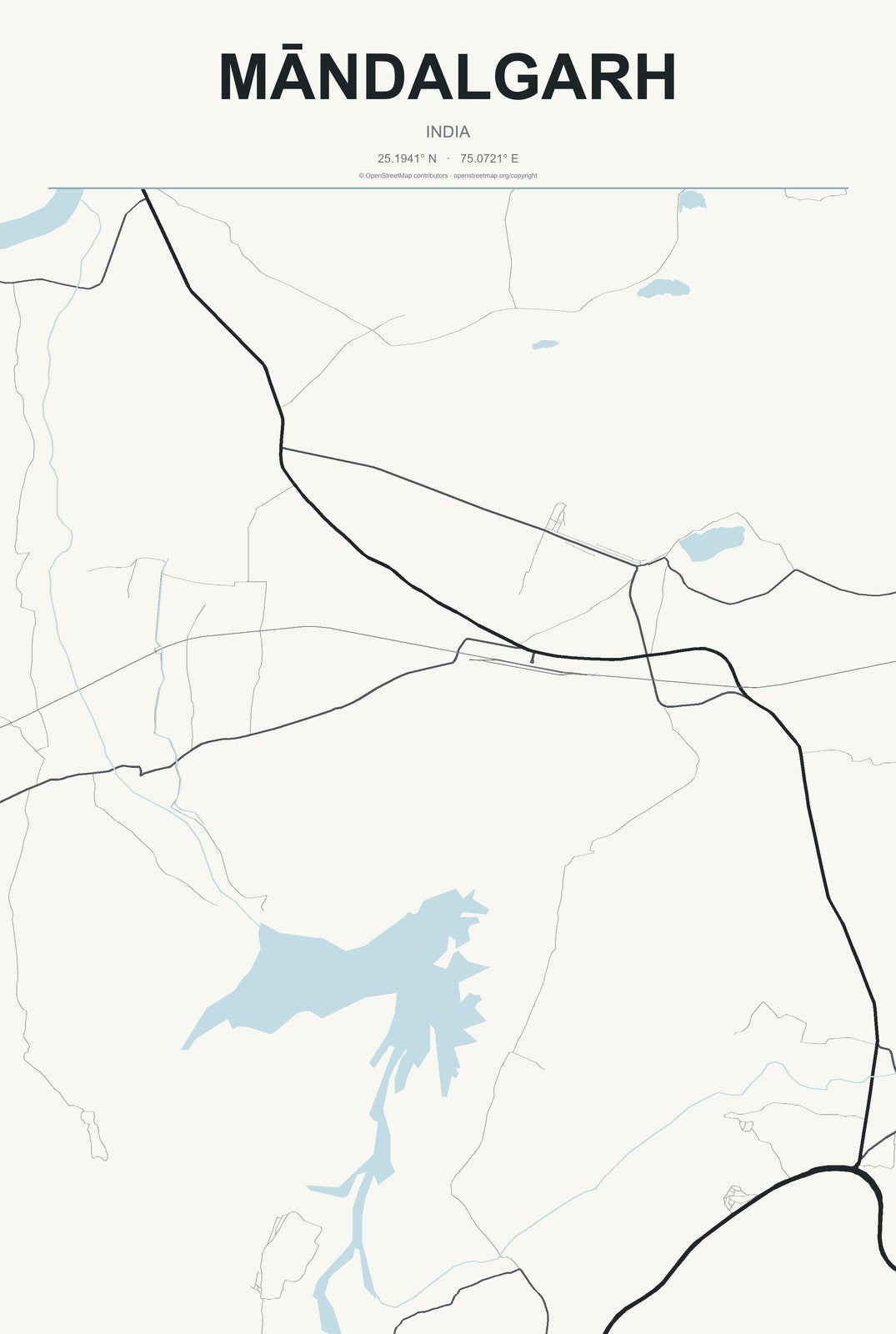 Māndalgarh, India City Map Aluminum Sign in Headline Atlas style