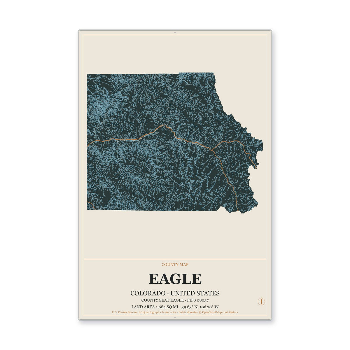 Eagle County, Colorado Map Aluminum Sign in Headline Atlas style