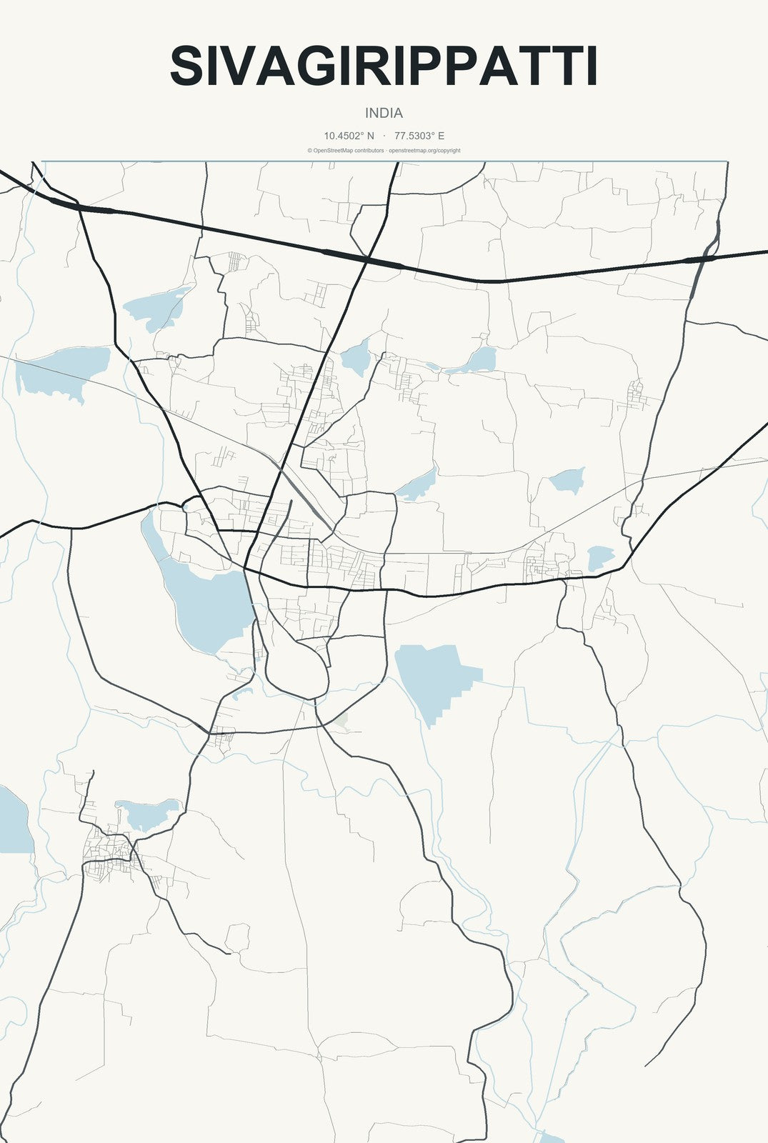 Sivagirippatti, India City Map Aluminum Sign in Headline Atlas style