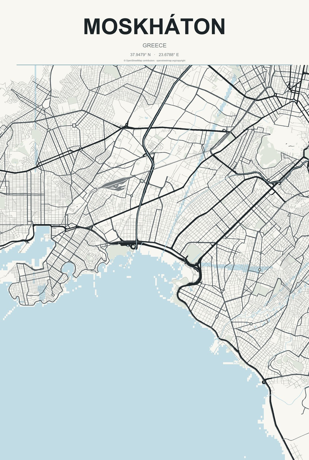Moskháton, Greece City Map Aluminum Sign in Headline Atlas style