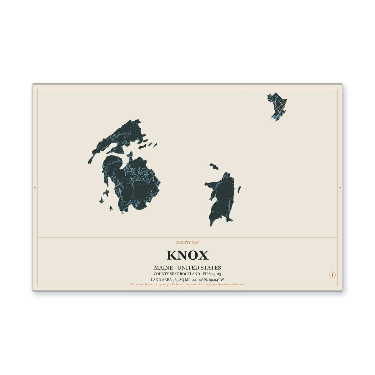 Knox County, Maine Map Aluminum Sign in Headline Atlas style