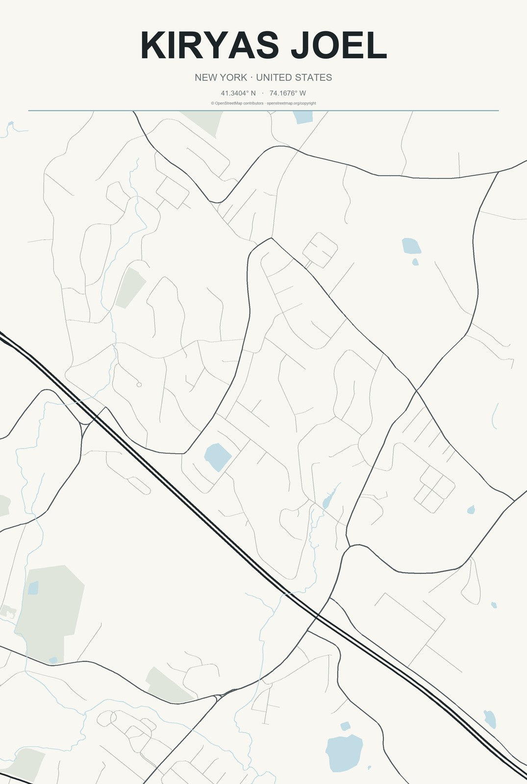 Kiryas Joel, New York City Map Aluminum Sign in Headline Atlas style