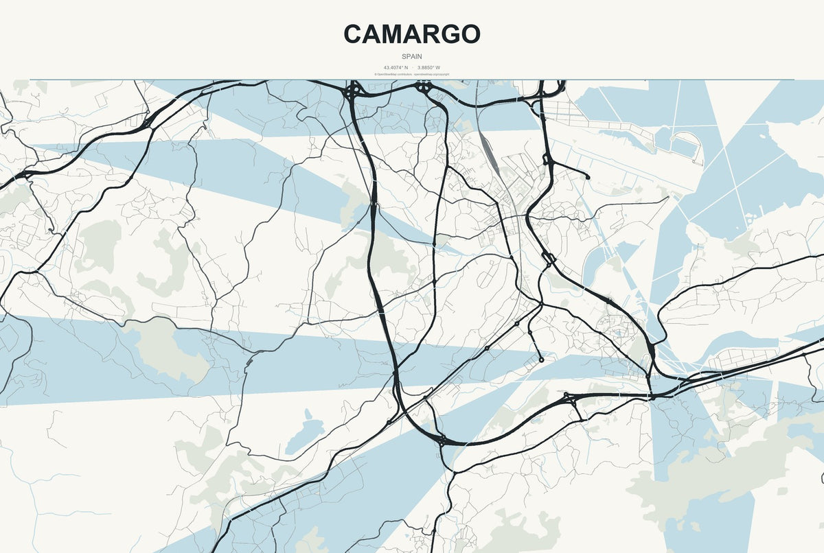 Camargo, Spain City Map Aluminum Sign in Headline Atlas style