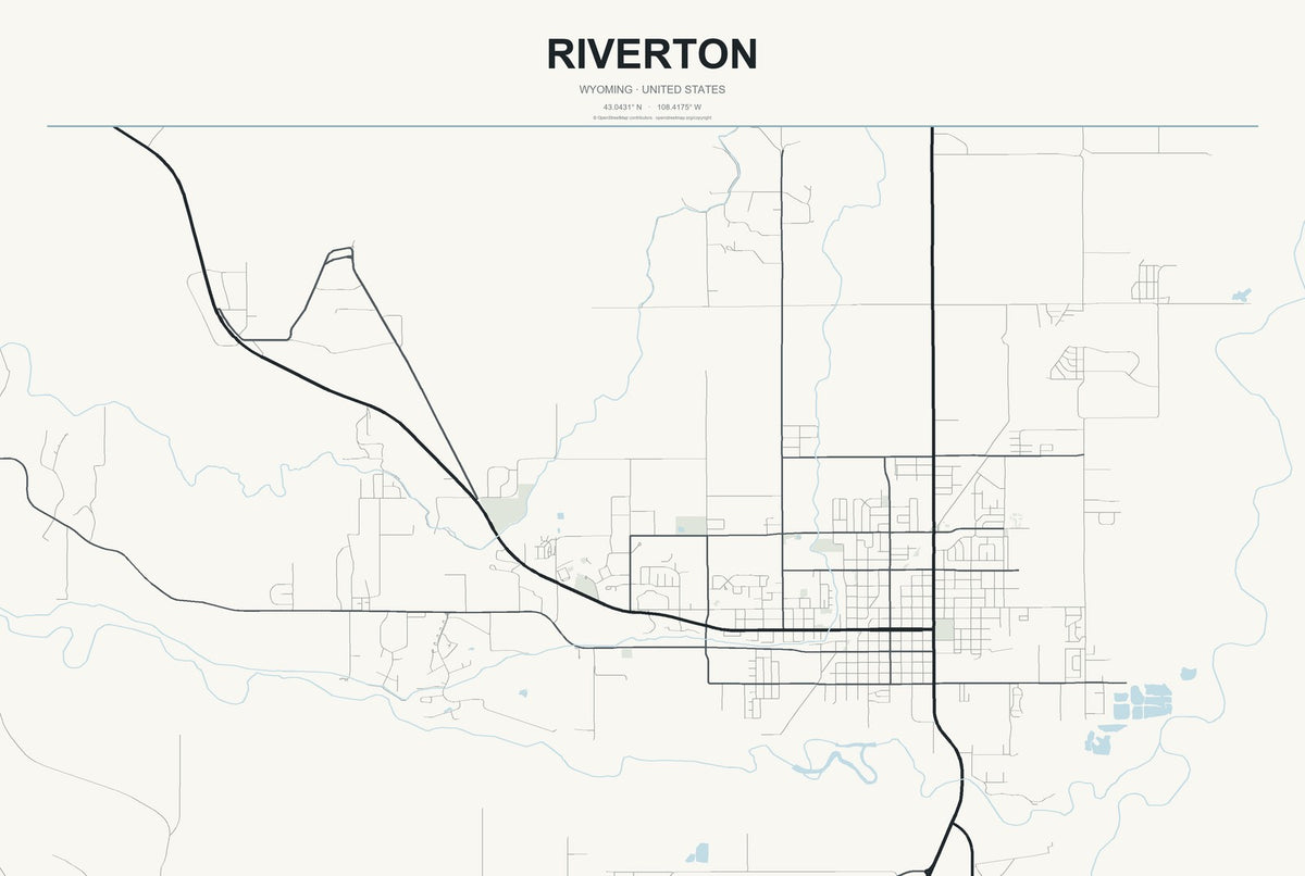 Riverton, Wyoming City Map Aluminum Sign in Headline Atlas style