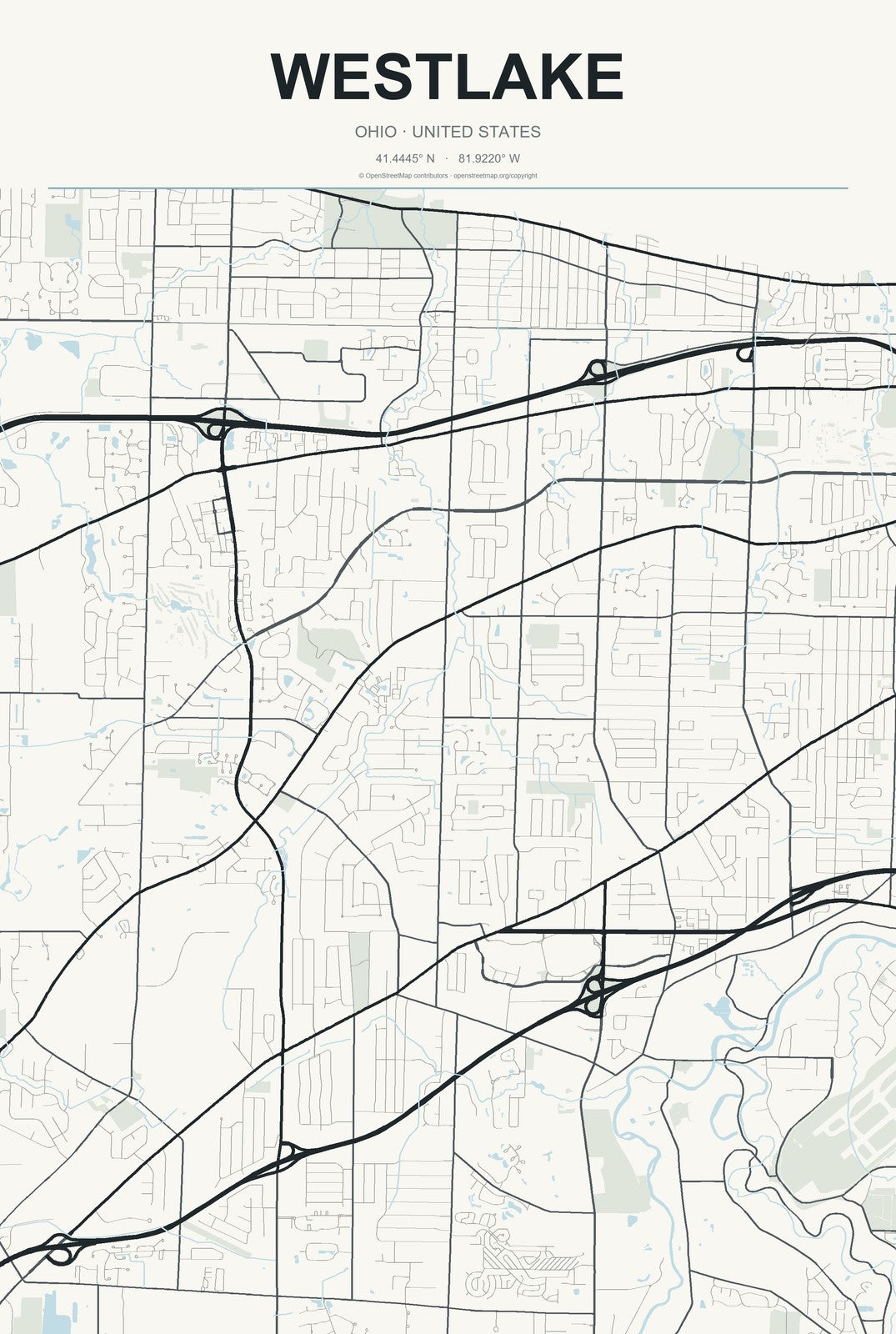 Westlake, Ohio City Map Aluminum Sign in Headline Atlas style