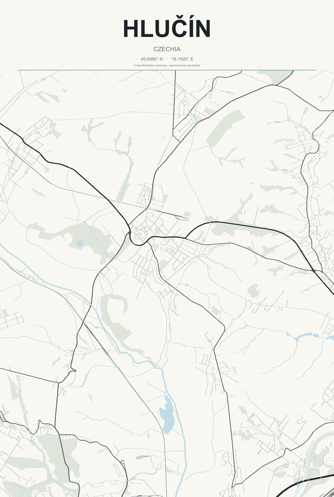 Hlučín, Czechia City Map Aluminum Sign in Headline Atlas style