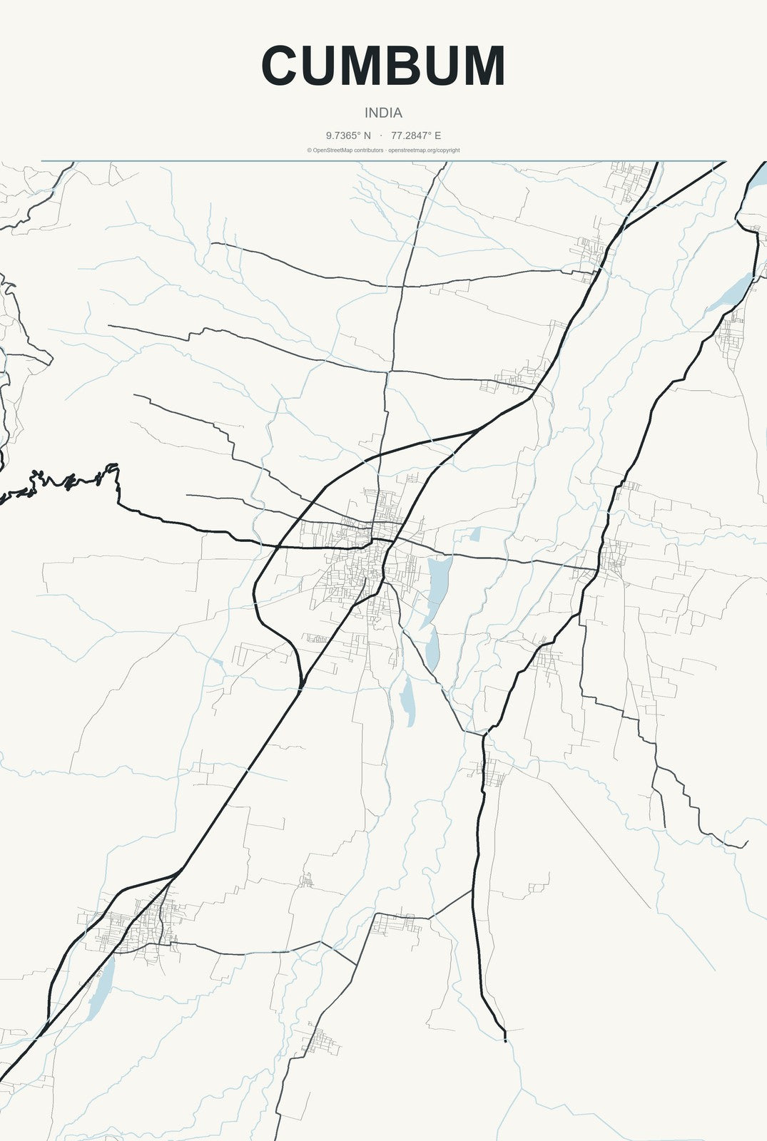 Cumbum, Tamil Nadu, India City Map Aluminum Sign in Headline Atlas style