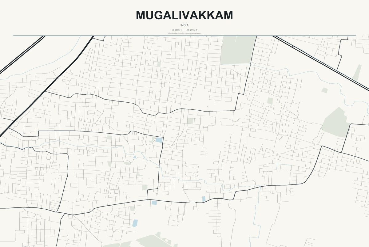 Mugalivakkam, India City Map Aluminum Sign in Headline Atlas style