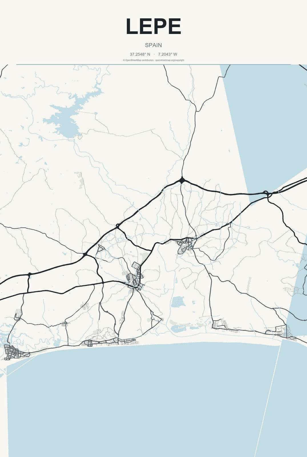 Lepe, Spain City Map Aluminum Sign in Headline Atlas style