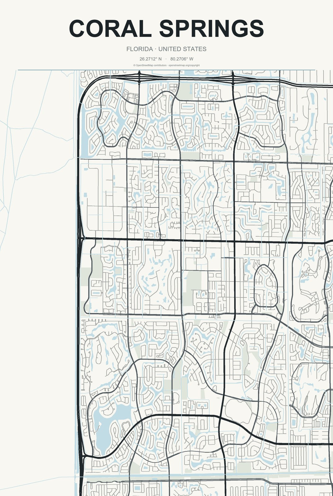 Coral Springs, Florida City Map Aluminum Sign in Headline Atlas style