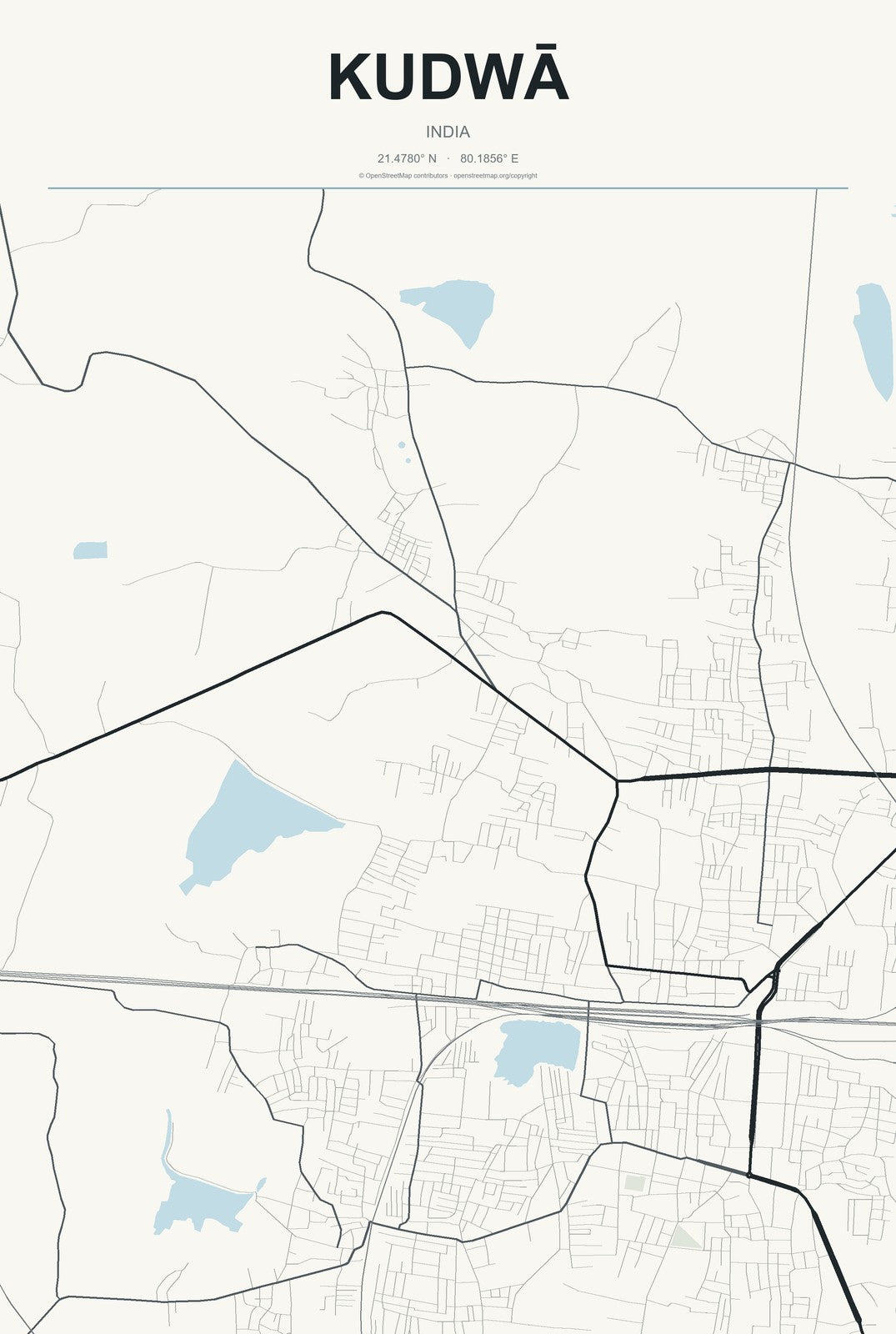 Kudwā, India City Map Aluminum Sign in Headline Atlas style