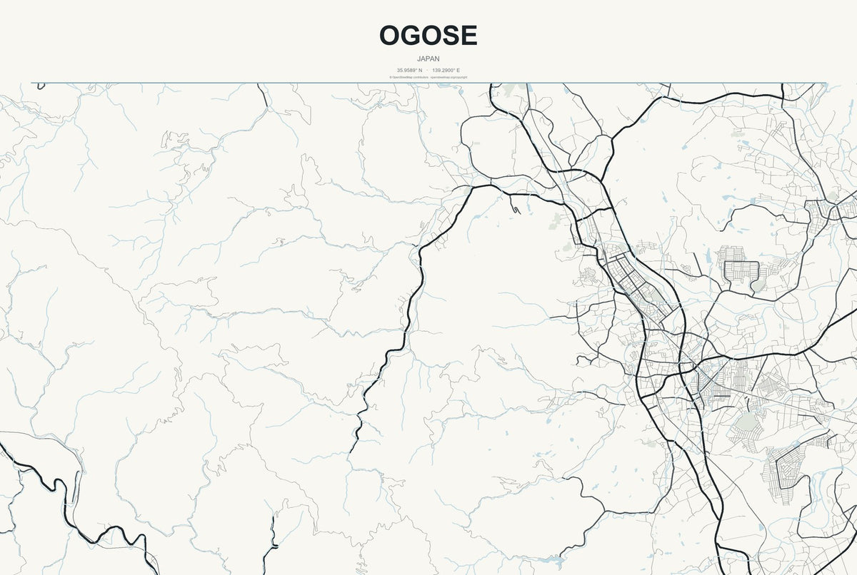 Ogose, Japan City Map Aluminum Sign in Headline Atlas style